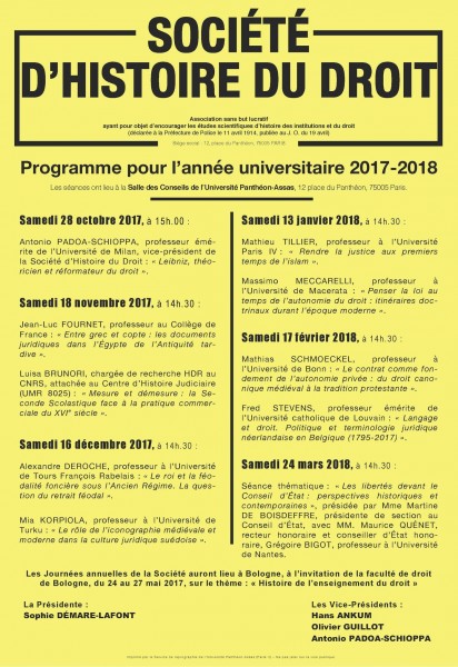 Société d’Histoire du Droit - Conférences 2017-2018