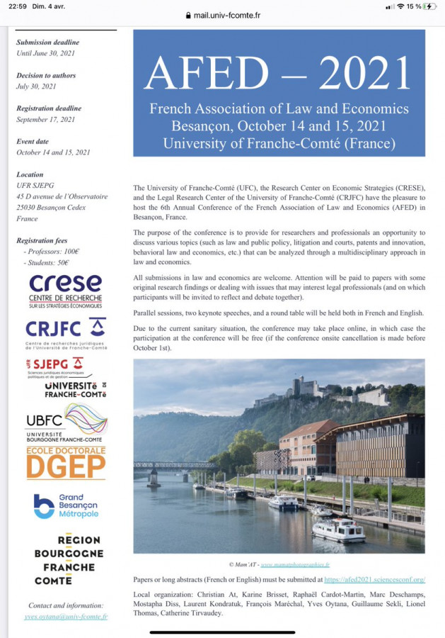 6e Conférence annuelle de l'Association Française d’Économie du Droit