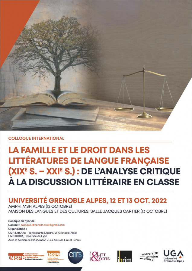 La famille et le droit dans les littératures de langue française (XIXe-XXIe s.) : de l’analyse critique à la discussion littéraire en classe