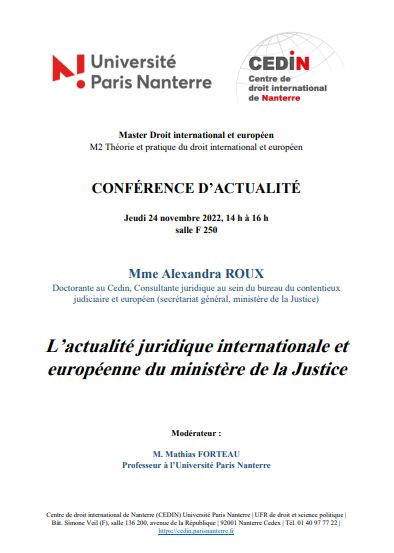 L'actualité juridique internationale et européenne du ministère de la justice
