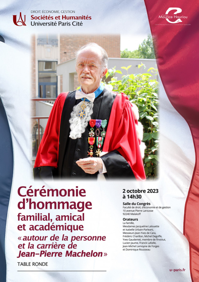 Cérémonie d’hommage familial, amical et académique « autour de la personne et la carrière de Jean-Pierre Machelon »