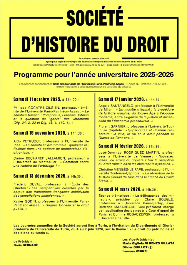 Conférences de la Société d’Histoire du Droit
