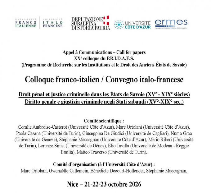 Droit pénal et justice criminelle dans les États de Savoie (XVe - XIXe siècles)