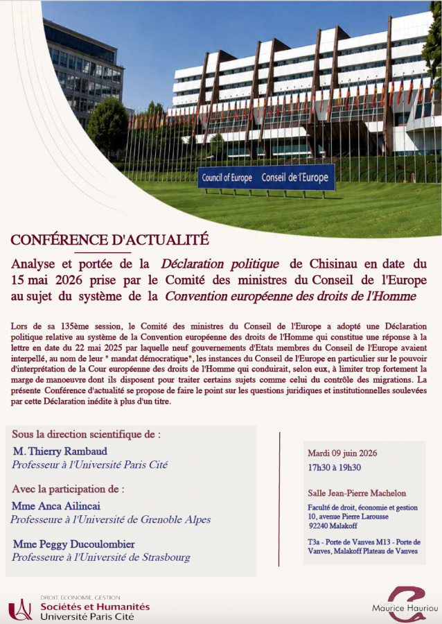 Analyse et portée de la Déclaration politique de Chisinau du 15 mai 2026 prise par le Comité des ministres du Conseil de l'Europe au sujet du système de la Convention européenne des droits de l'Homme
