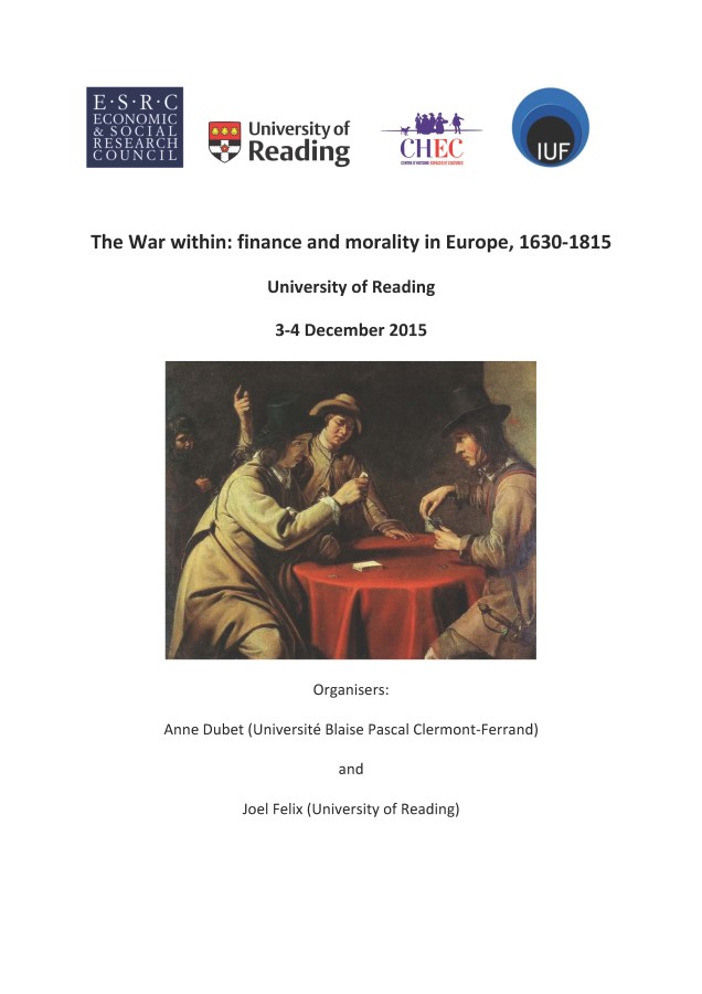 The War within: finance and morality in Europe, 1630-1815